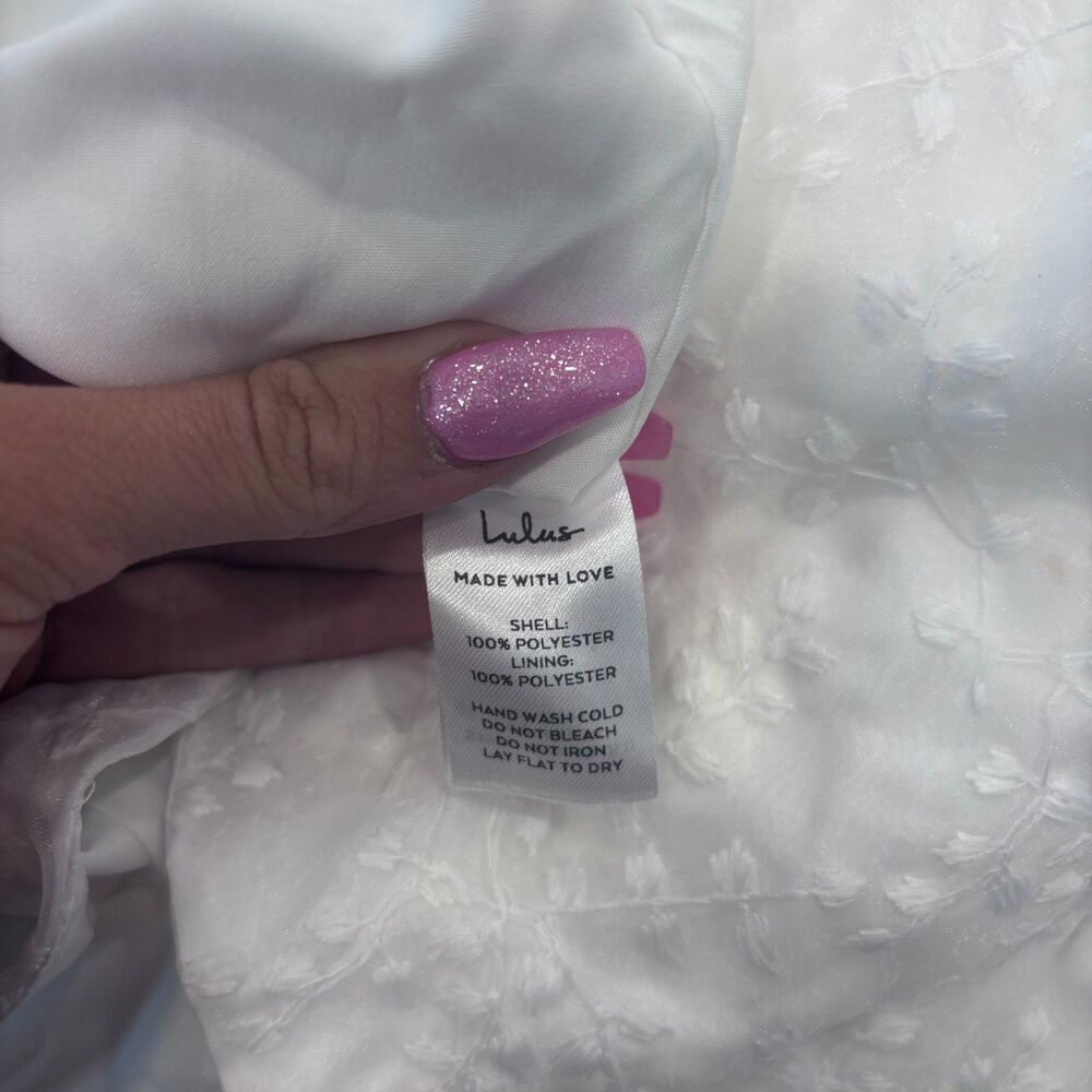 NWT Lulus Angelic Trend White Embroidered Ruffled One Shoulder Mini Dress Small - Picture 6 of 10